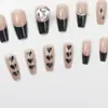 Unhas Vestíveis Estilo Francês Unhas Postiças Pretas Sexy de Comprimento Médio Patch de Unha Coração Ins Unhas Vestíveis 24 Peças