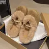 Couro Genuíno Pelo de Coelho Solado Grosso Sapatos Peludos Femininos Com Veludo Quente Slip-on Birkenstock Chinelos de Algodão Mules Mary Janes
