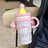 Taza aislada con asa de gato de dibujos animados con estampado de leopardo, acero inoxidable 316, diseño elegante y lindo para niñas, mini taza de hielo, botella de agua de gran capacidad