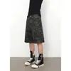 Shorts Jeans Camuflado de Verão Tendência Americano Retro Masculino e Feminino de Comprimento Médio Soltos Retos Casuais de Perna Larga