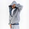 Cárdigan con capucha de cremallera de doble cara con estampado a cuadros, estilo Nuevo Milenio para Otoño/Invierno 2026, Streetwear