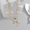 Colar Feminino INS Design de Nicho Titânio Aço Artístico Retrô Ouro 14K Lua Oca Zircônia Corrente de Lã Pérola