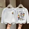 Nova Camiseta de Manga Longa 100% Algodão para Meninos de Crianças Médias e Grandes Estampa de Desenho Animado Estilosa Camada Base Casual para Bebê Top Gola Redonda