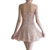 Estilo Puro y Fresco, Nuevo Vestido Corto de Verano Dulce y Suave Rosa y Blanco Floral con Tirantes que Ceñen la Cintura, Vestido Adelgazante