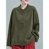 Novos Tops Casuais de Algodão e Linho Estilo Chinês Novo para Primavera e Outono, Suéter de Gola Alta Puro Algodão Feminino, Manga Longa, Gola Alta, Retrô Literário