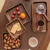 Plato de madera de nogal para frutas secas plato de fruta de madera maciza bandeja de té de madera Bol cuadrado japonés para repostería plato de fruta seca almacenamiento