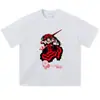Camiseta de manga corta lavada y desgastada, inspirada en el anime, estilo retro americano, negra, corte holgado, top casual oversize