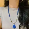 Cadena de Suéter Vintage de Alta Calidad con Diseño de Lapislázuli Natural