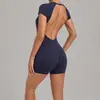 Mono Cruzado sin Espalda Ajustable de Cuello Redondo para Mujer, Shorts Ajustados, Ropa de Fitness para Levantar Glúteos, Mono de Yoga 2701