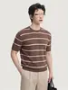 Camiseta Masculina de Malha Listrada Manga Curta Gola Redonda Camiseta Masculina Camada Base