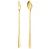 Cuchara y Tenedor Mezcladores de Acero Inoxidable 304, Cuchara y Tenedor Creativos para el Hogar con Forma de Hoja Juego de 2 Piezas, Tenedor de Postre con Mango Largo, Cuchara Mezcladora para Café