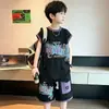 Conjunto de Colete Sem Manga Novo de Verão para Meninos, Conjunto de Duas Peças com Shorts Esportivos Modernos e Descolados, Roupa Casual de Verão da Moda para Crianças Mais Velhas