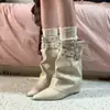 Botines Chuyuji Elegantes con Punta Fina y Tacón de Cuña para Mujer, Botines Cortos Estilo Francés Hot Girl con Hebilla de Cinturón Adelgazante, Botas de Jinete Rectas