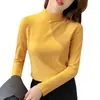 Camiseta de cuello semi-alto de doble cara con terciopelo, más gruesa, cálida, básica, para mujer, otoño e invierno, ajustada, versátil, de manga larga para mujer