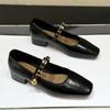 Elegante cabeça quadrada Mary Jane sapatos femininos 2025 primavera e outono novo retro nicho vestido salto baixo fundo macio boca rasa único