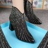 Botas de Cuero Suave con Pedrería de Nuevo Estilo Otoño e Invierno 2026 con Punta Fina de Terciopelo Tacón Alto de Cristal Tacón Grueso Moda Versátil Botas de Moda
