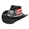 Exportação Transfronteiriça de Chapéus de Cowboy Ocidentais, Chapéus de Palha Pintados com Spray Ecológicos Europeus e Americanos, Chapéus de Tecido de Papel com Grafite da Bandeira Americana, Personalização de Fábrica