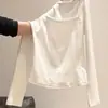Camiseta Base de Encaje Patchwork con Lazo Estilo Coreano de Manga Larga para Mujer, Nuevo Top Ajustado de Primavera