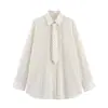 Comércio Exterior Europeu e Americano Outono Novo Estilo Moda Gola Gravata Manga Longa Listrada Camisa Top