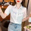 Camisa Bordada de Mujer de Manga Corta para Verano 2026 Blusa Casual Versátil Elegante Top de Manga Corta