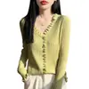 Cárdigan de punto con volantes transfronterizo para mujer, estilo francés, camiseta básica de manga larga, diseño de primavera y otoño, top adelgazante