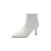Botas de Mujer de Punta Fina con Aire para Otoño e Invierno Tacones Altos Tacón Grueso Botas de Media Caña Casual Diario Versátiles Tendencia de Moda Pedrería
