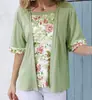 Moda Feminina Europeia e Americana Cruzada Amazon Nova Primavera/Verão 2026 Comércio Exterior Patchwork Falso Duas Peças Camiseta de Manga Curta para Mulheres