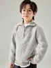 Suéter espesso 100% lã para meninos e meninas com gola virada, novo estilo outono e inverno, poá, zíper parcial, casual, malha quente
