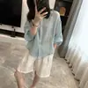 Camisa Feminina de Verão em Tencel Lyocell Linho com Manga Lanterna Proteção Solar Leve Camisa Outerwear Cardigan Top Feminino Verão