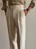 Pantalones de vestir de waffle de pierna recta Nápoles de cintura alta, pantalones casuales elegantes de alta calidad, silueta de traje, modernos