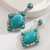 Pendientes de Turquesa Blanca Estilo Occidental Exagerado Transfronterizos Europeos y Americanos Pendientes de Diamante Geométricos Retro Pendientes Elegantes de Alta Calidad