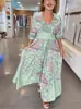 Novo Vestido Estampado de Moda da Amazon Vestido Europeu e Americano com Decote V Roupas Femininas Transfronteiriças Comércio Exterior Vestido Longo de Primavera e Verão