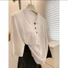 Polo de Estilo Literário Japonês Camisa Tricotada Manga Curta Feminina Verão 2025 Novo Estilo Chic Textura Única Top Seda Gelo