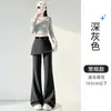 Pantalones acampanados blancos de imitación de dos piezas para mujer, nuevos pantalones casuales de punto para otoño con un elegante diseño de cintura alta adelgazante