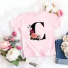 Camiseta rosa niña letra flor linda estilo ins dulce top manga corta creativa verano 2022 transfronterizo