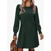 Vestido de Punto para Mujer Moda Europea y Americana Mangas Abullonadas Manga Larga Otoño Invierno Cuello Redondo Casual Holgado con Bolsillos