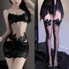 Lingerie Sexy Renda Transparente Camisola Sexy Estilo Irmã Real Pijama com Meia-Calça de Tela Estilo Pura Luxúria Feminina Bordado Verão