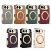 Adequado para Capa de Celular iPhone Duo Tela Dobrável, Suporte Magnético Giratório, Moldura Dourada Galvanizada, Capa Protetora Apple de Couro Liso