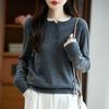 Tejido de Punto 100% Lana Otoño e Invierno Nuevo Suéter de Punto de Cuello Redondo para Mujer Combinación de Colores Retro Tejido de Punto Ajustado y Versátil Tejido de Punto a la Moda