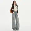 Jeans de pierna ancha de 26 pulgadas para mujer, pantalones cropped rectos adelgazantes, longitud extendida, admite dropshipping
