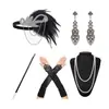 Accesorios de Mascarada de los Años 20 Fiesta Gatsby Diadema de Aleación con Plumas Collar de Perlas Portacigarrillos Largo Juego de Guantes