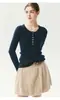 Estilo outono e inverno suave, suéter sofisticado de cashmere para mulheres, gola Henley com botões, manga longa, camisola de malha versátil para usar por baixo