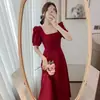 Vestido estilo Hepburn para chica gordita, de verano, con mangas abullonadas, tallas grandes, cuello cuadrado, cintura adelgazante, elegante, hasta la rodilla.