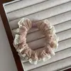 Faixa de cabelo com babados de renda estilo coreano, macia e confortável, scrunchie pequeno de seda gelada, elástico simples para rabo de cavalo para mulheres