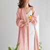 Pijama de Algodón Puro Transfronterizo Europeo y Americano 2026 para Mujer, Bata de Noche Transpirable de Manga Larga para Verano, Ropa de Casa de Algodón de Gasa de Doble Capa para Mujer