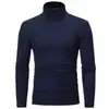 Camiseta de Manga Larga de Color Sólido Ajustada para Otoño e Invierno para Hombre Camisa Base Ceñida de Moda Cuello Medio Ropa de Otoño Talla Grande Moderna