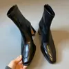 Botines de Tacón Grueso y Punta Cuadrada Otoño e Invierno Nuevos Coreanos Retro Elásticos Ajustados Botines para Mujer con Cremallera Trasera de Tacón Alto Botines para Mujer