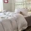 Estilo Coreano Fresco Chifón Encaje Algodón Puro Juego de Cuatro Piezas Estampado Floral Pequeño Todo Algodón Doble Capa Gasa Funda Nórdica Sábana Ropa de Cama