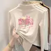 Camiseta térmica de cuello medio para niños, capa base de forro polar para bebé para otoño e invierno, top casual versátil de manga larga con dibujos animados para niñas