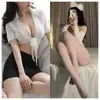 Lingerie Sexy Roupas Femininas Cardigã Transparente Uniforme Tentação Saia Curta Justa ao Corpo Roupa de Secretária Comércio Exterior Qqny